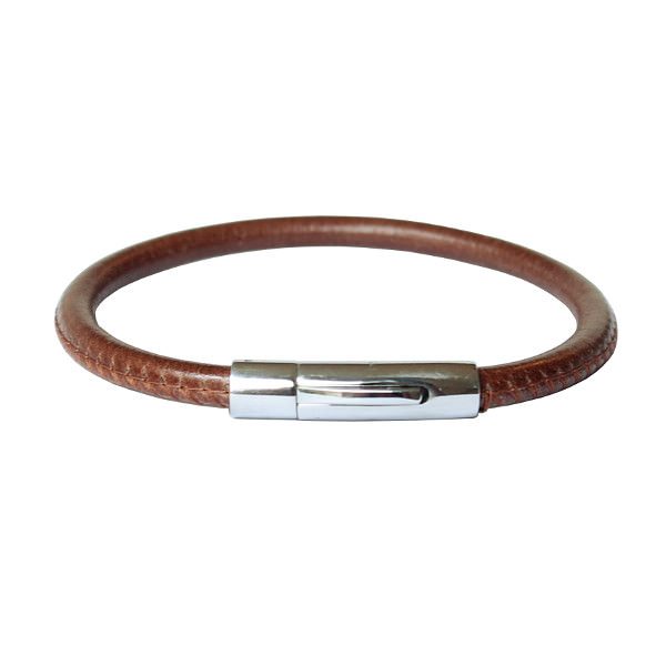 Bracelet homme acier cuir surpiqué fermoir à clip acier inoxydable