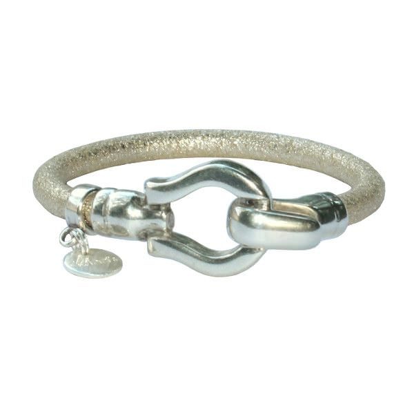 Bracelet femme en cuir doré ou argenté avec fermoir crochet